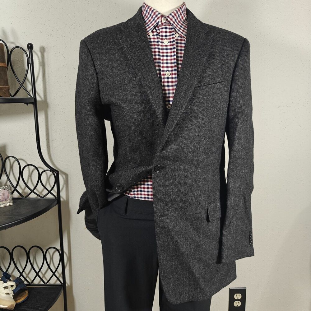 Tommy Hilfiger Men's Sport Coat Blazer‎ CH Gray Tweed Herringbone Wool 44L